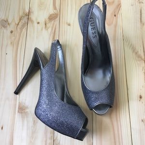 Guess 4.5” glitter peep toe pumps (7.5)